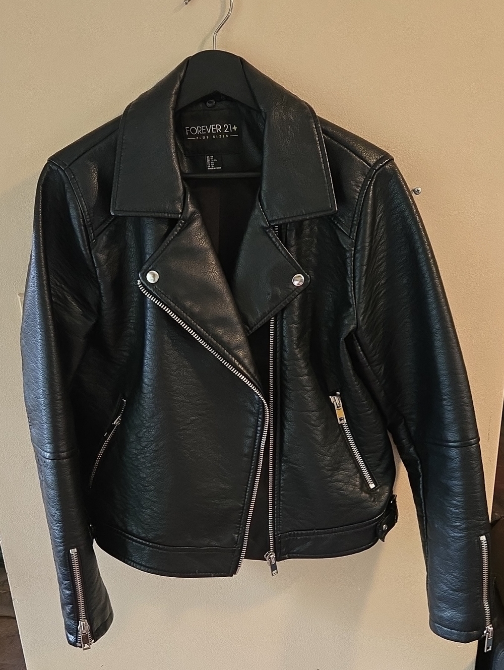 Forever 21 Black Faux Leather Moto Jacket with Silver Hardware